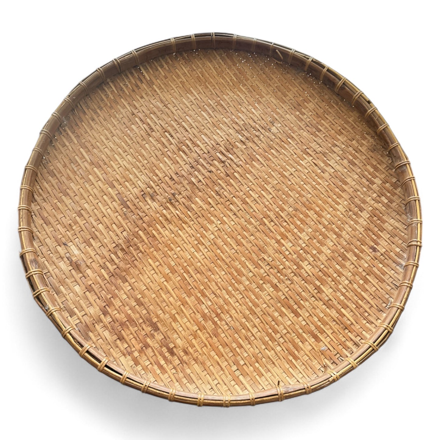 Large Round Vintage Bamboo Woven Tray