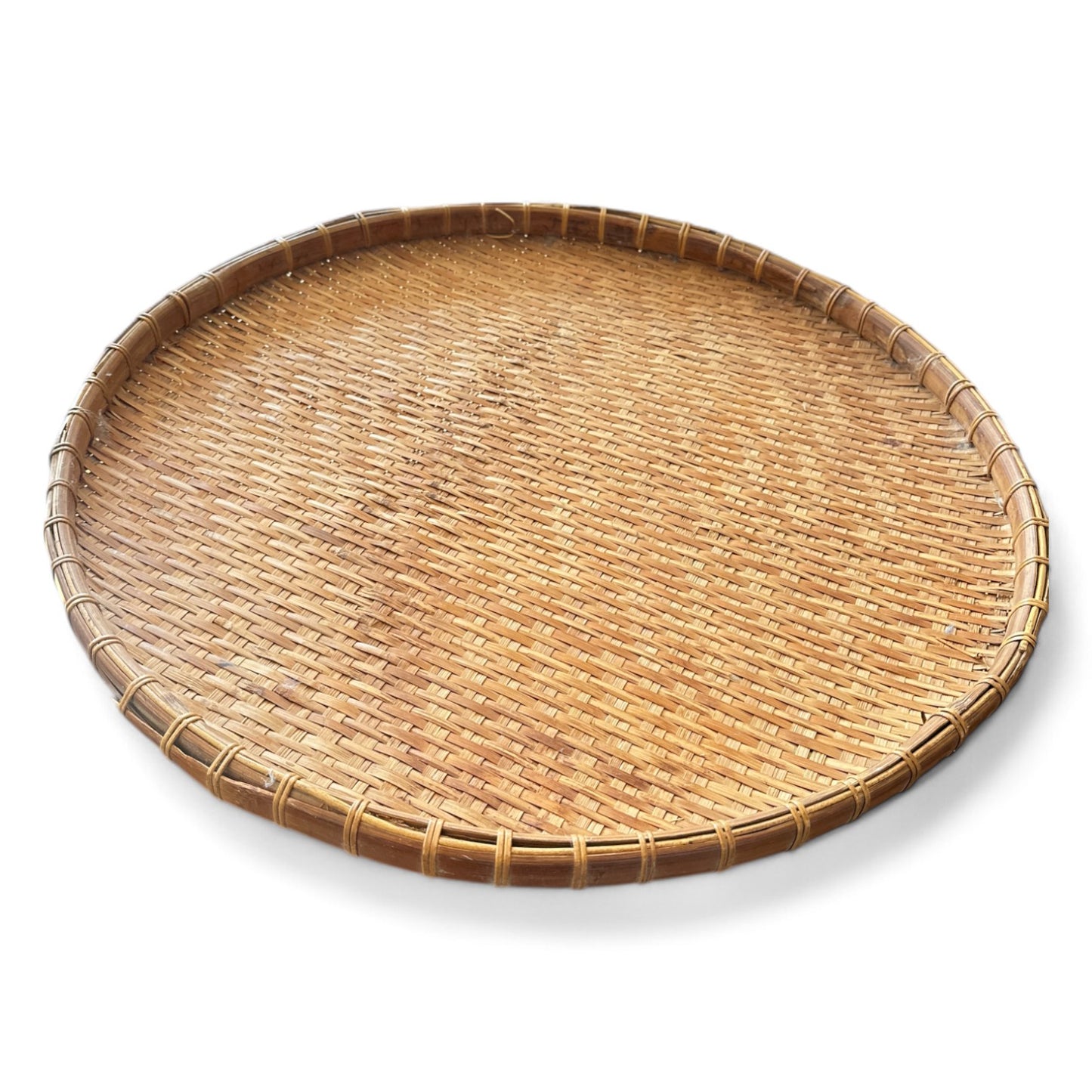 Large Round Vintage Bamboo Woven Tray