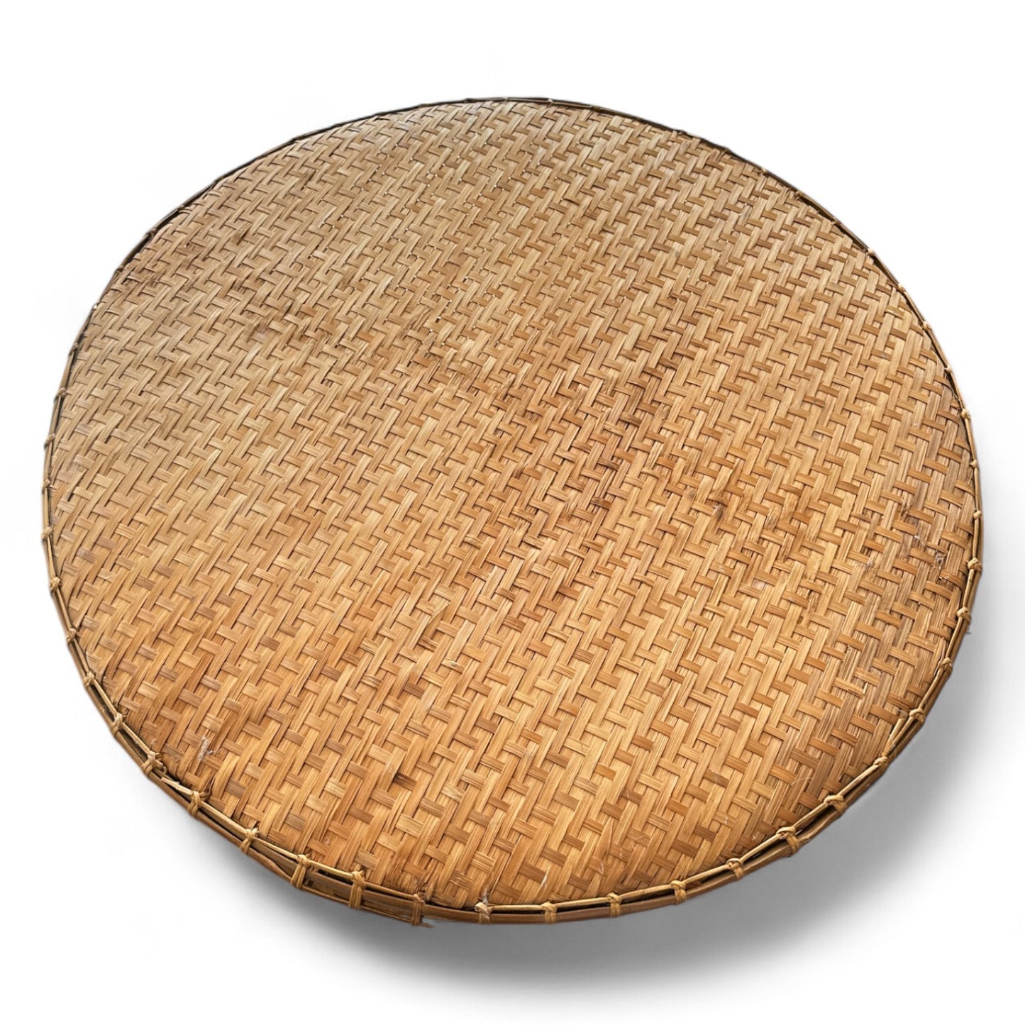 Large Round Vintage Bamboo Woven Tray