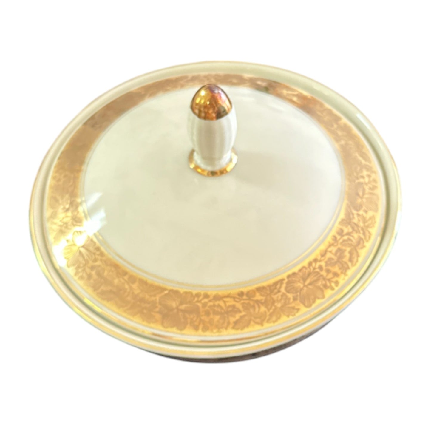 Ornate Gold-Rimmed Covered Serving Bowl