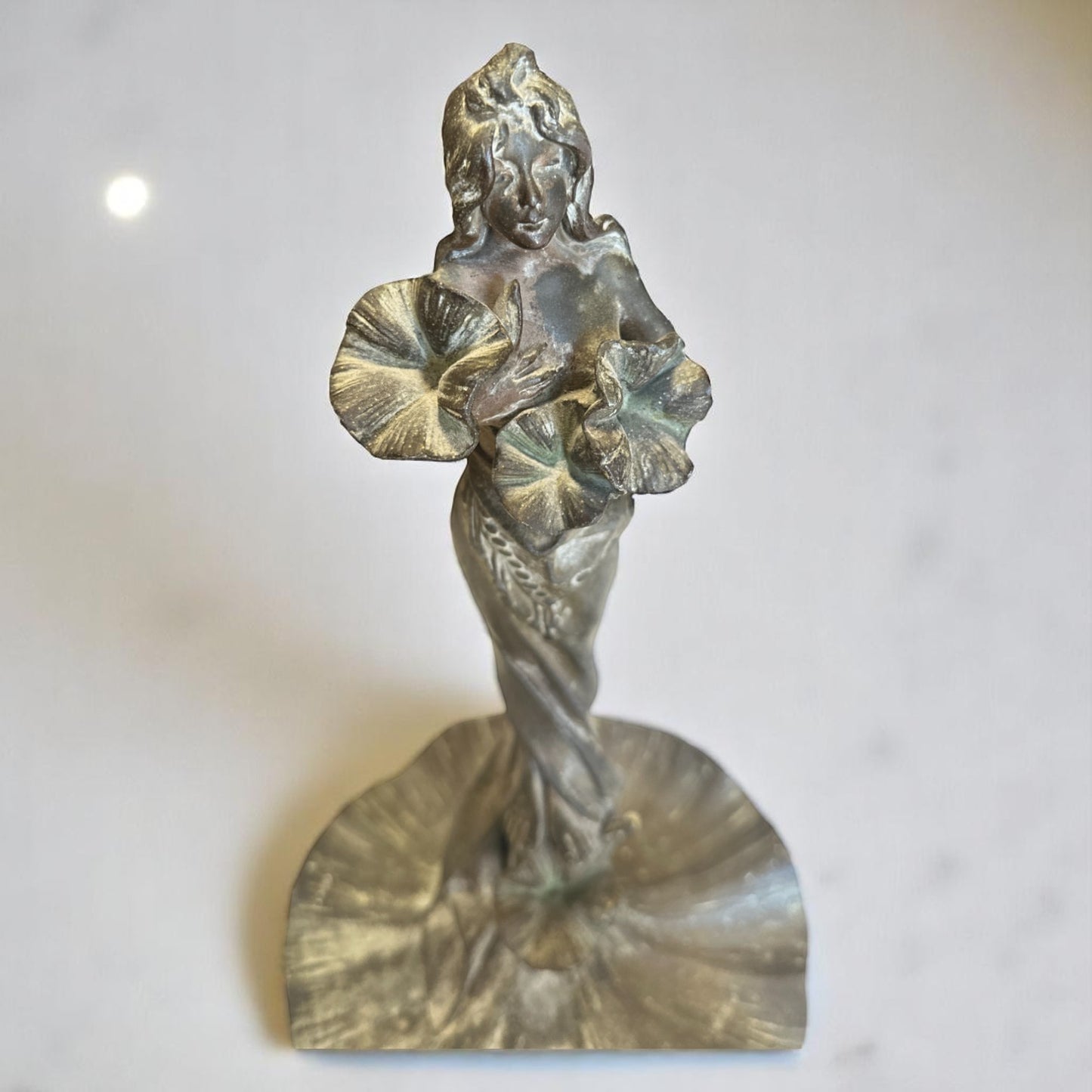 French Art Nouveau Lady with Flowers Bronze Sculpture by E. Villanis