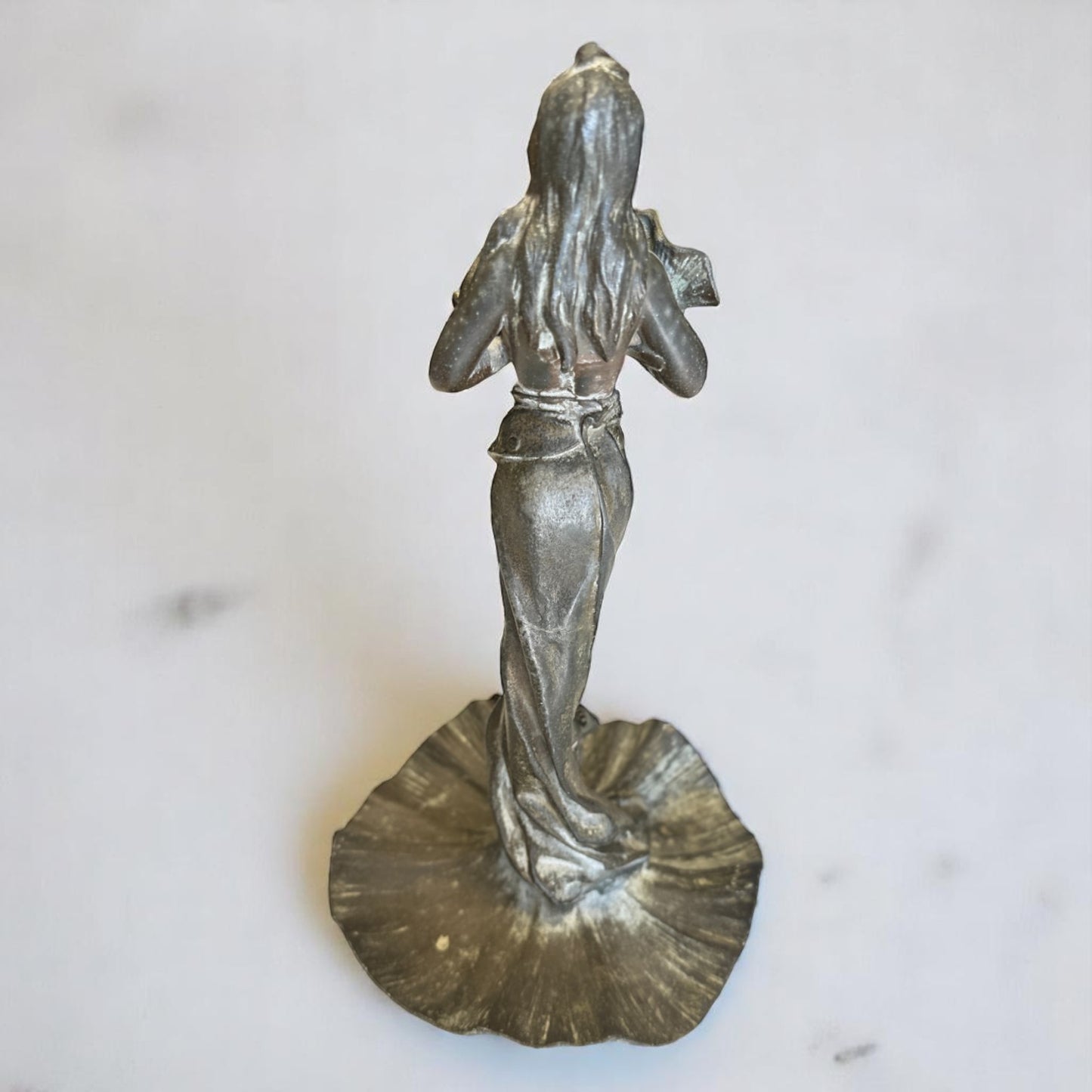 French Art Nouveau Lady with Flowers Bronze Sculpture by E. Villanis