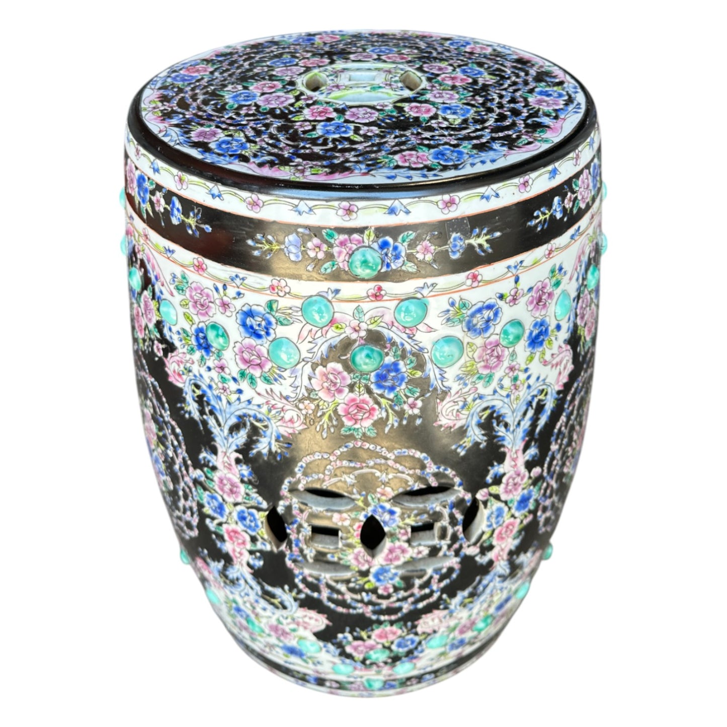 Black Floral Chinese Garden Stool