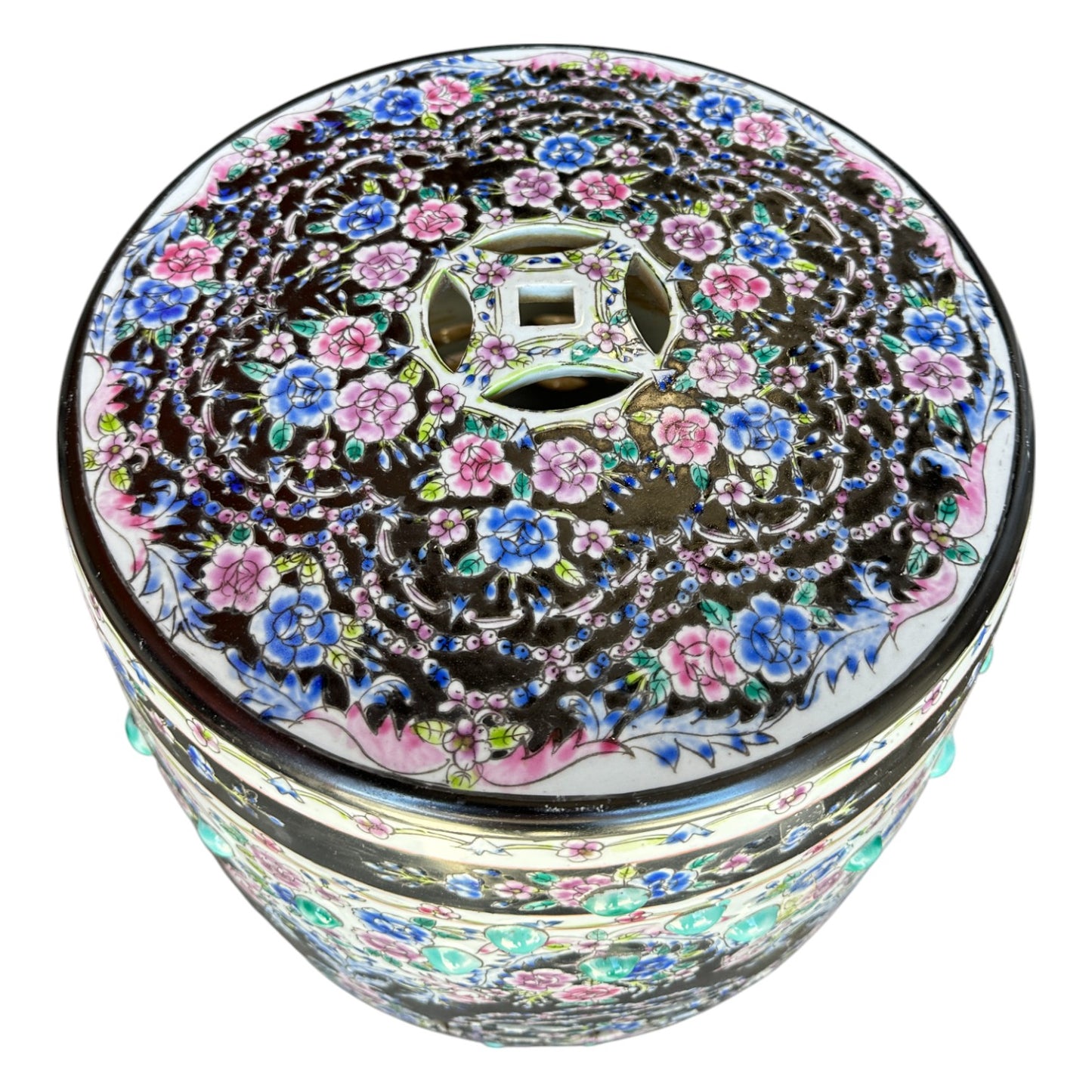 Black Floral Chinese Garden Stool