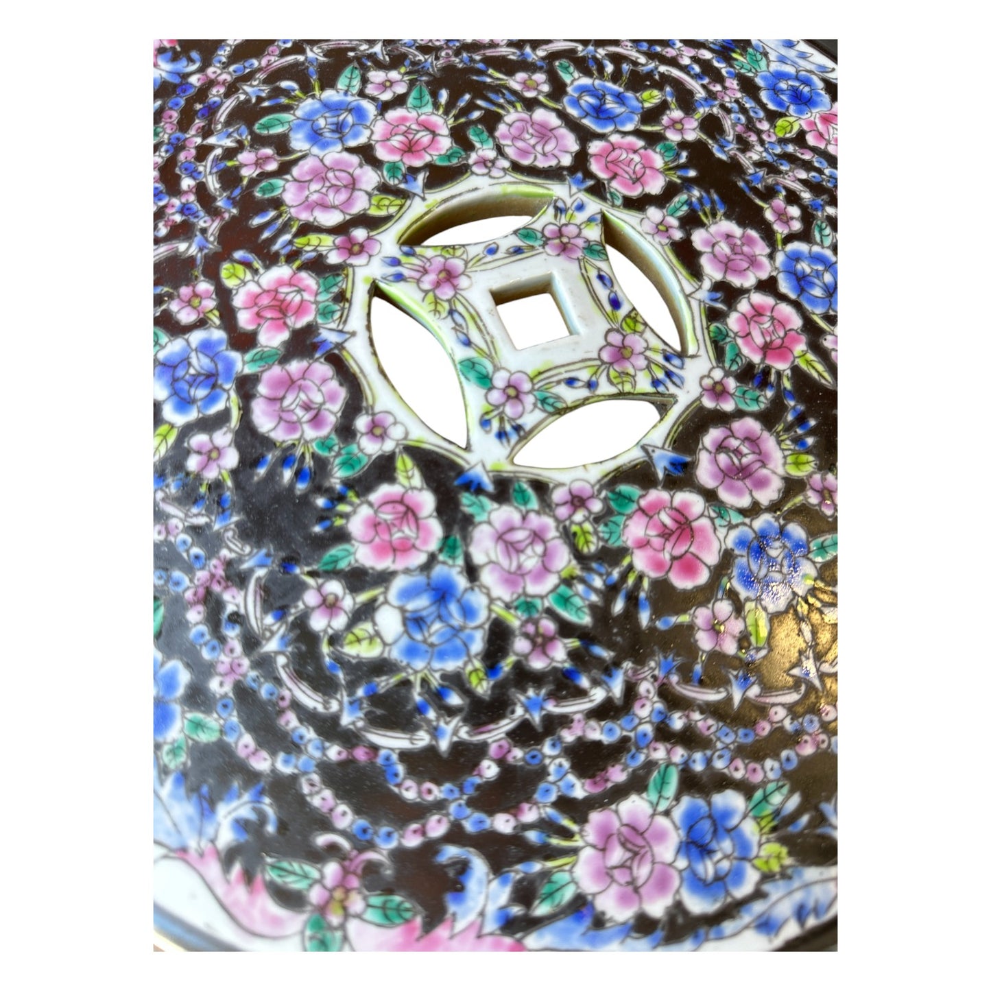 Black Floral Chinese Garden Stool