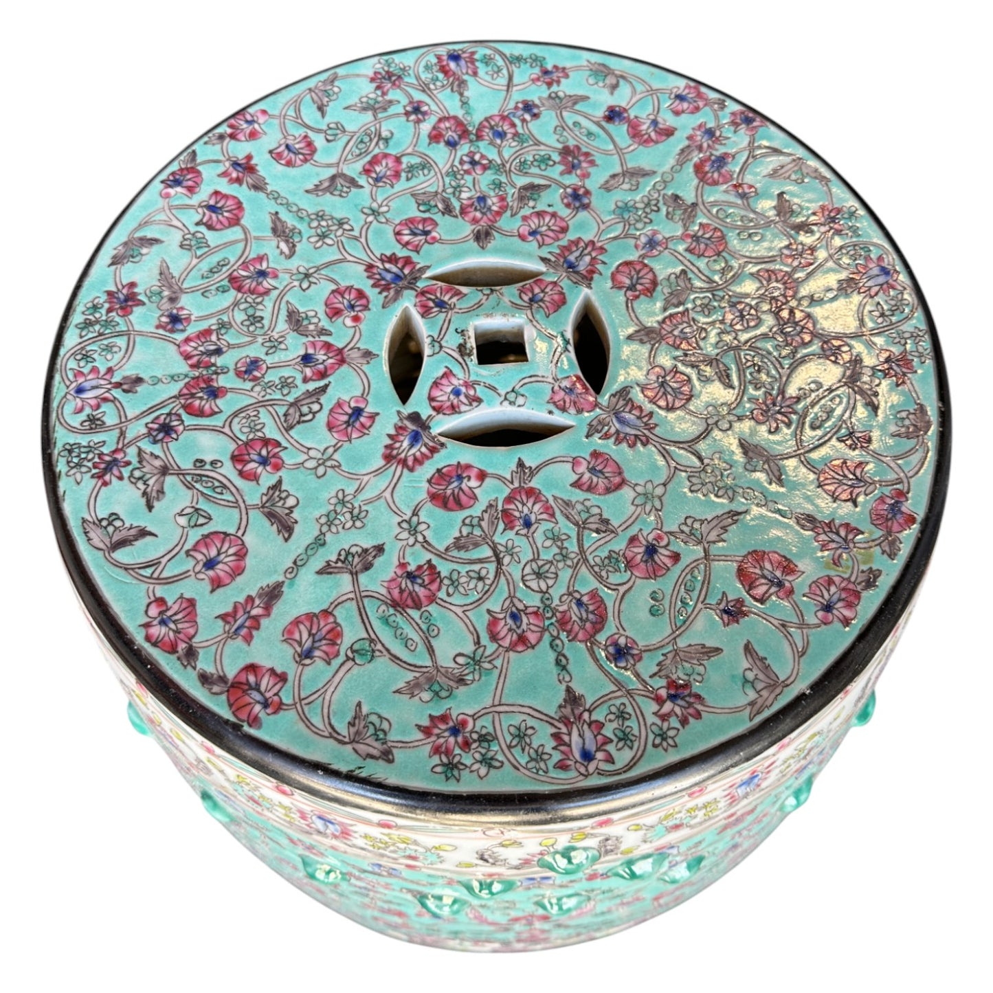 Aqua Floral Chinese Garden Stool