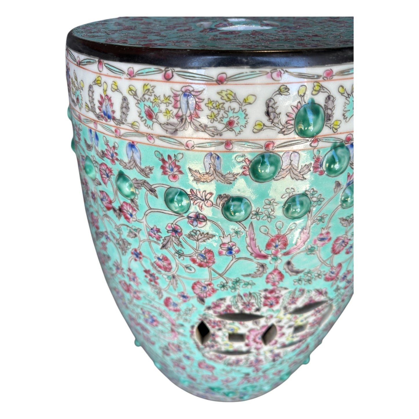 Aqua Floral Chinese Garden Stool