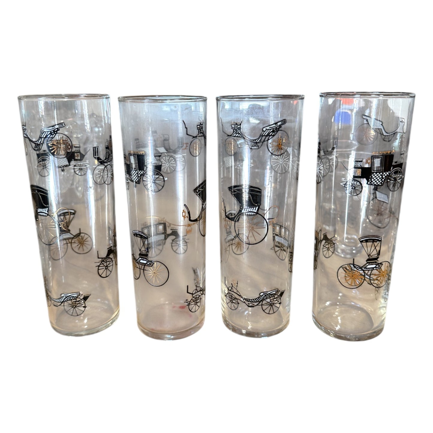 Set of 16 Antique Cabbie Print Glasses