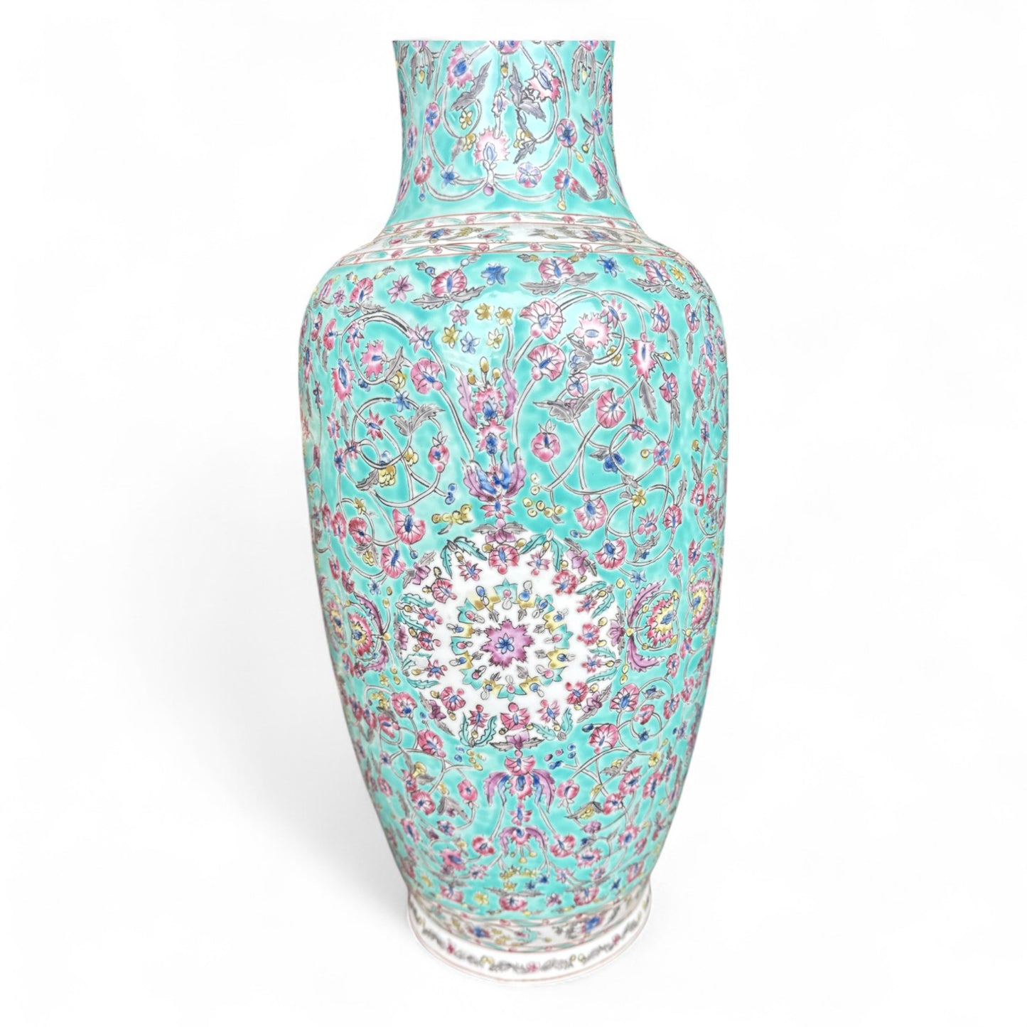 Pair of Large Aqua Floral Vases