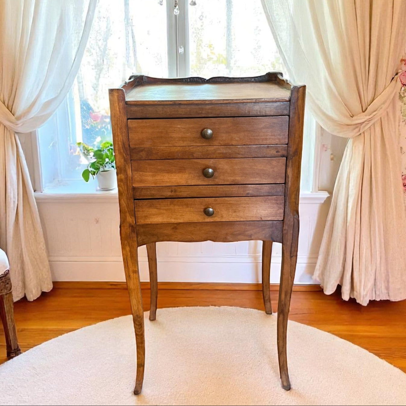 Antique French Provincial Three-Drawer Nightstand, Cabriole Legs