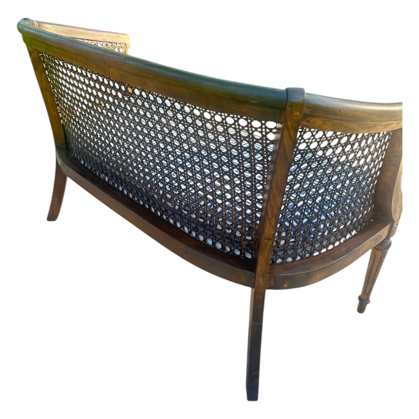 Vintage Caned Settee with Greek Key Cushion
