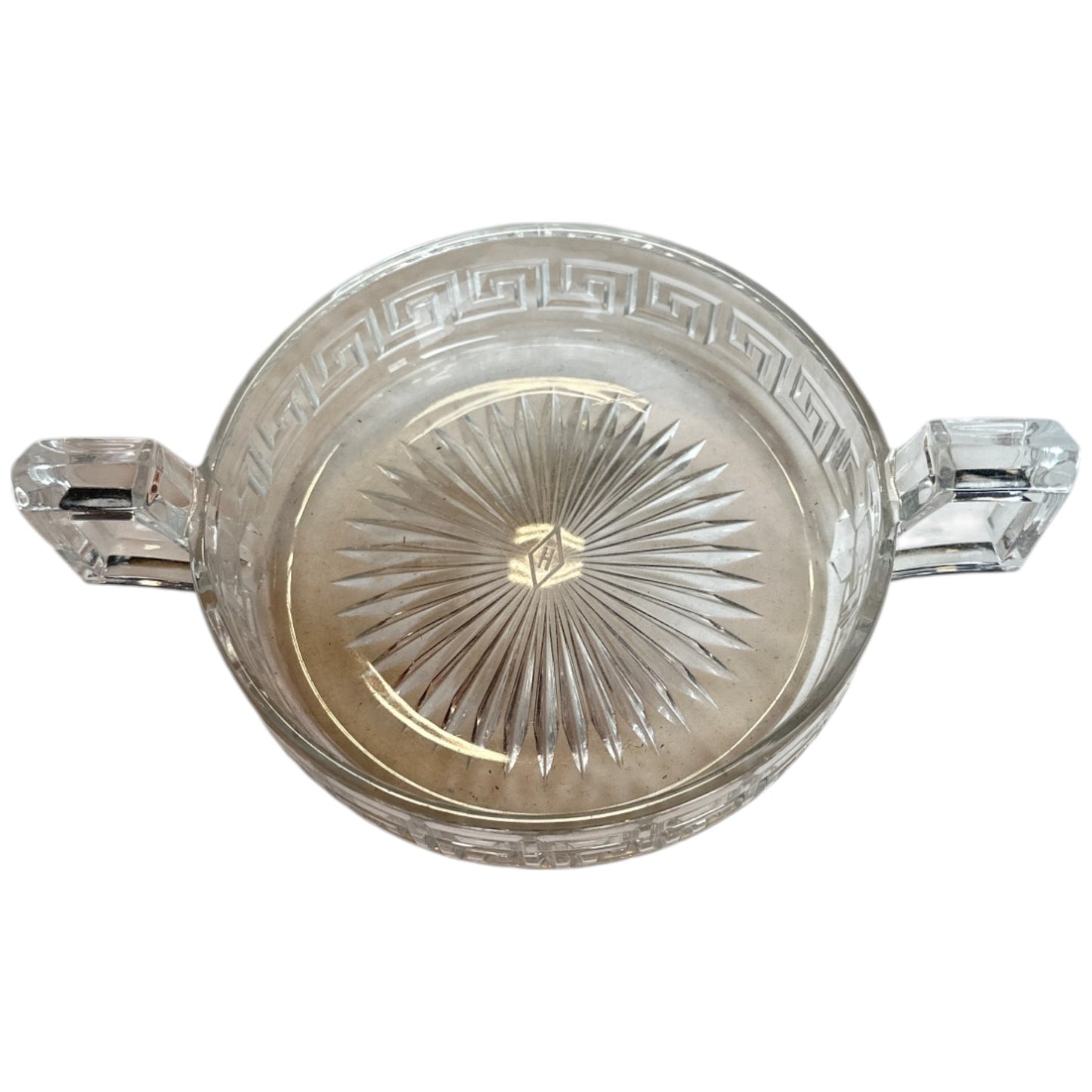 Pressed Glass Greek Key Dish with Handles