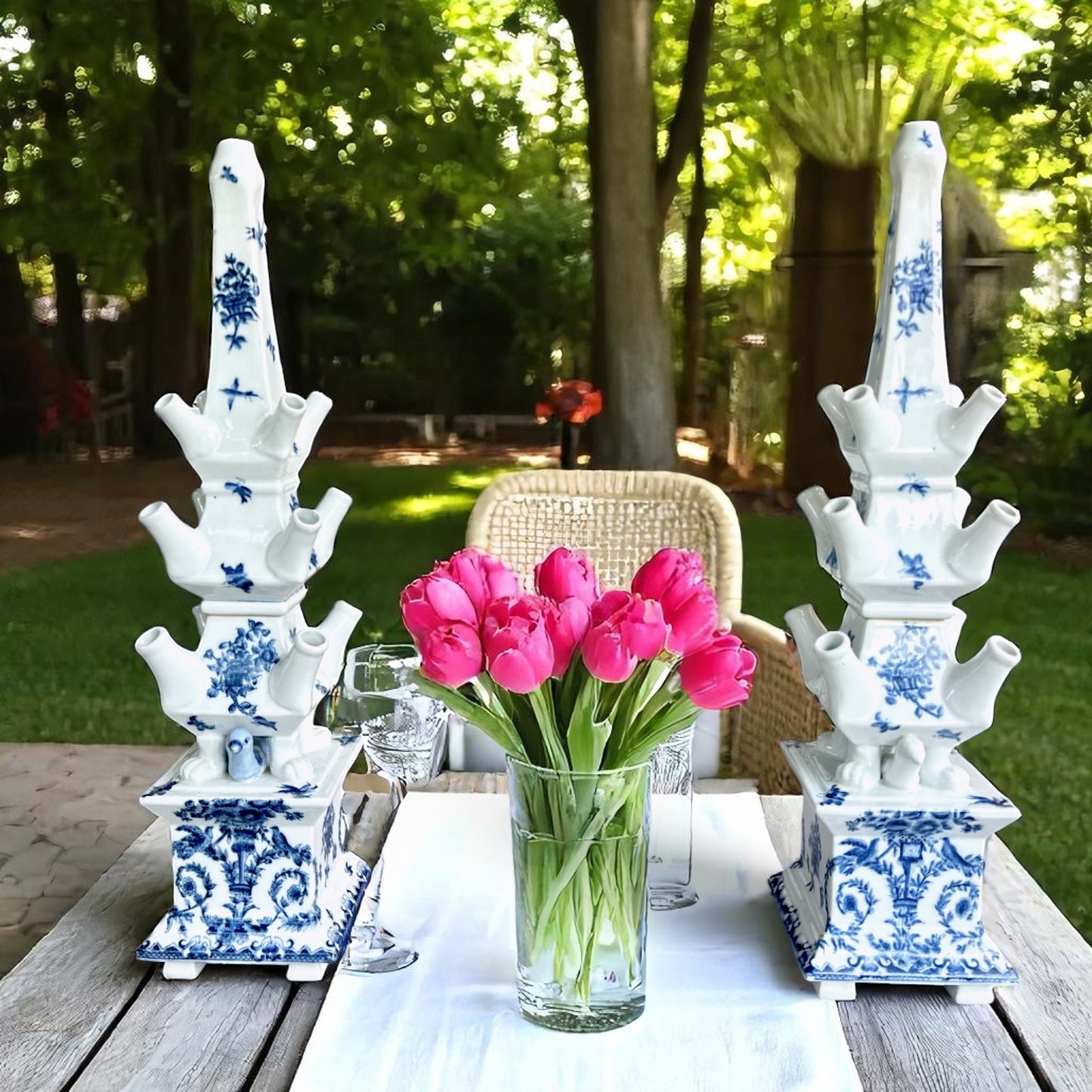 Delft Blue Tulipiere Flower Towers – Pair
