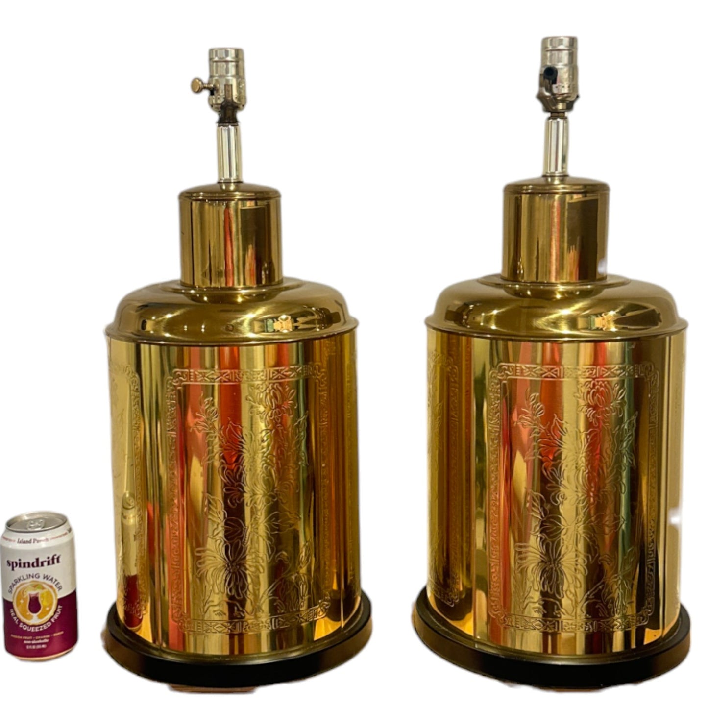 Pair of Engraved Tin Brass Lamps