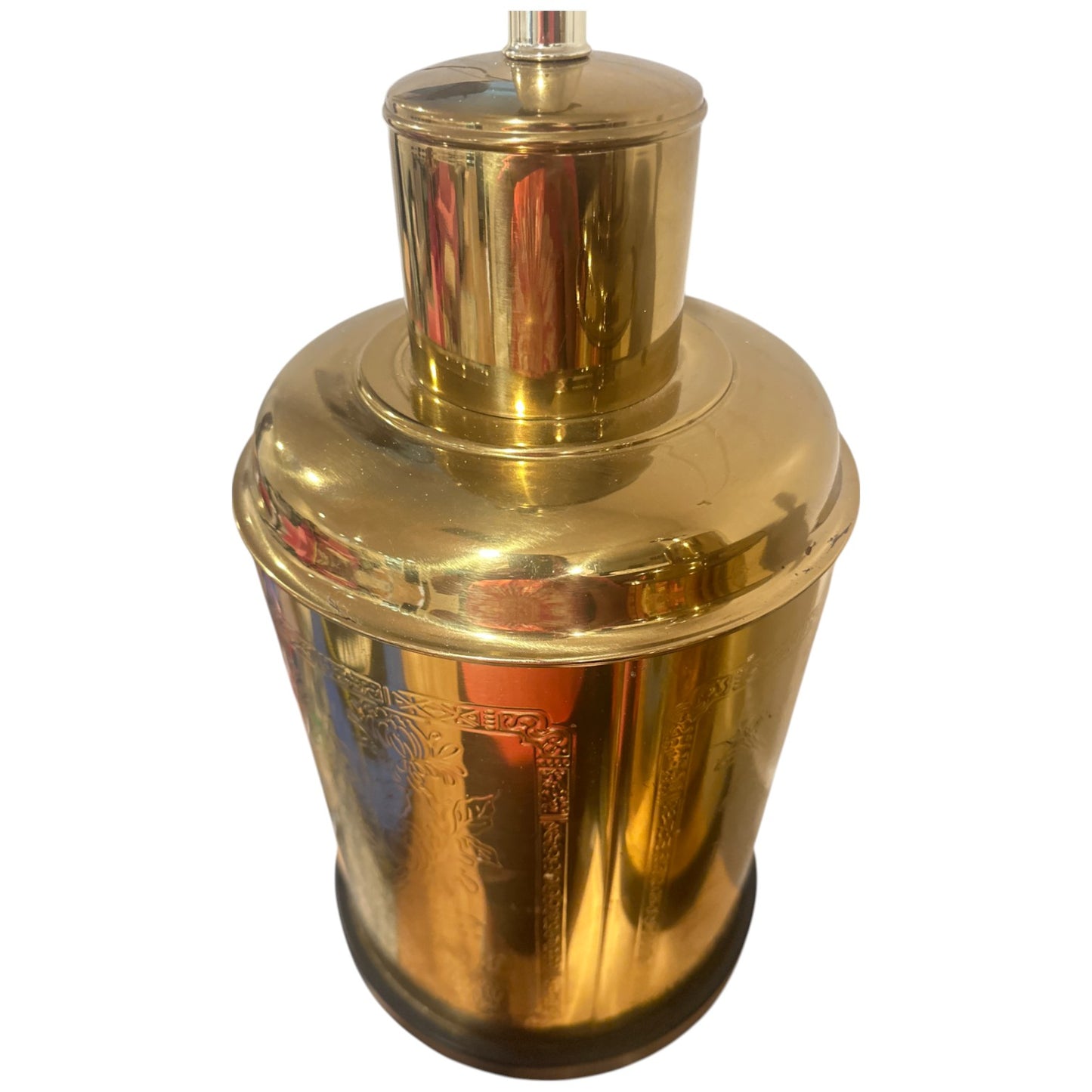 Pair of Engraved Tin Brass Lamps