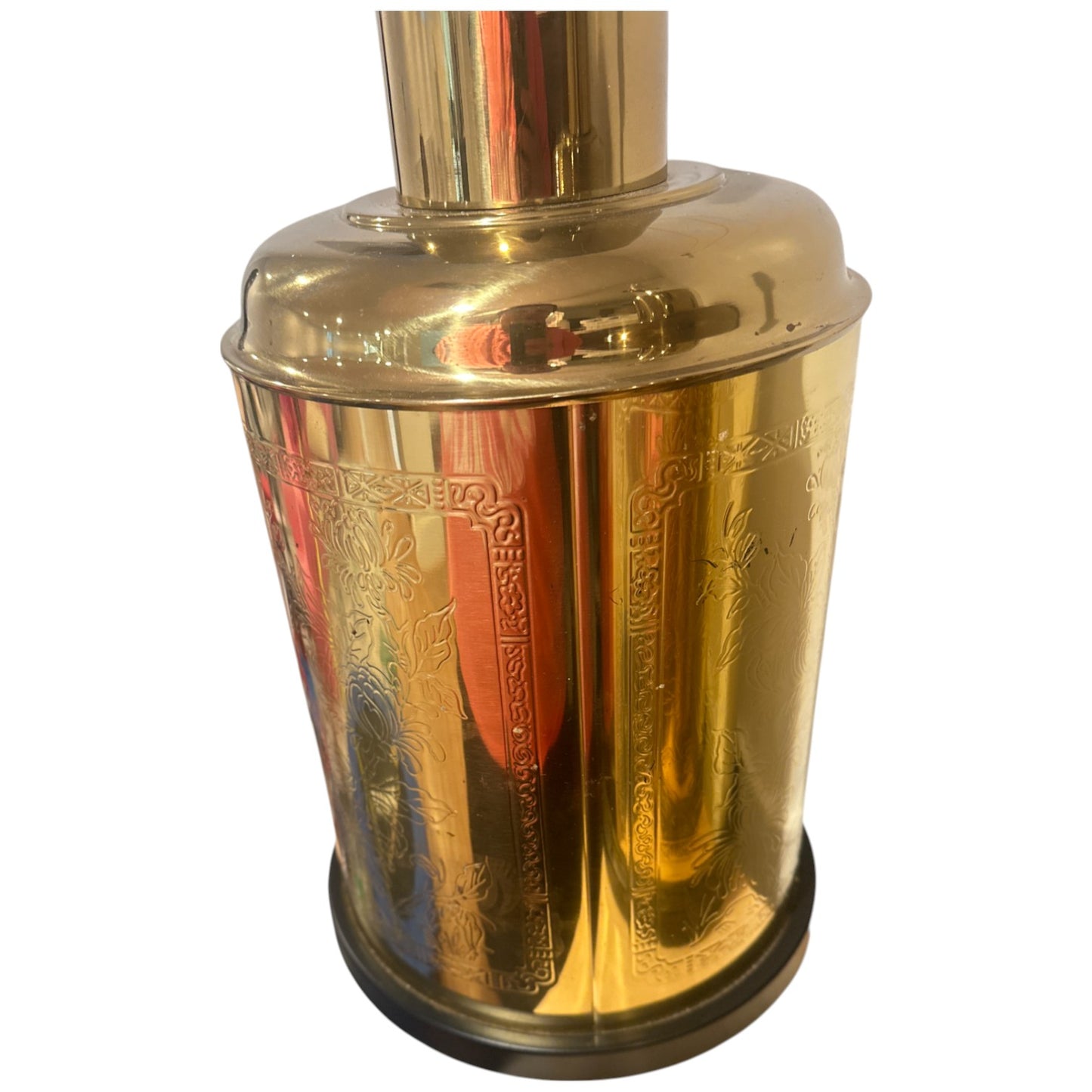 Pair of Engraved Tin Brass Lamps