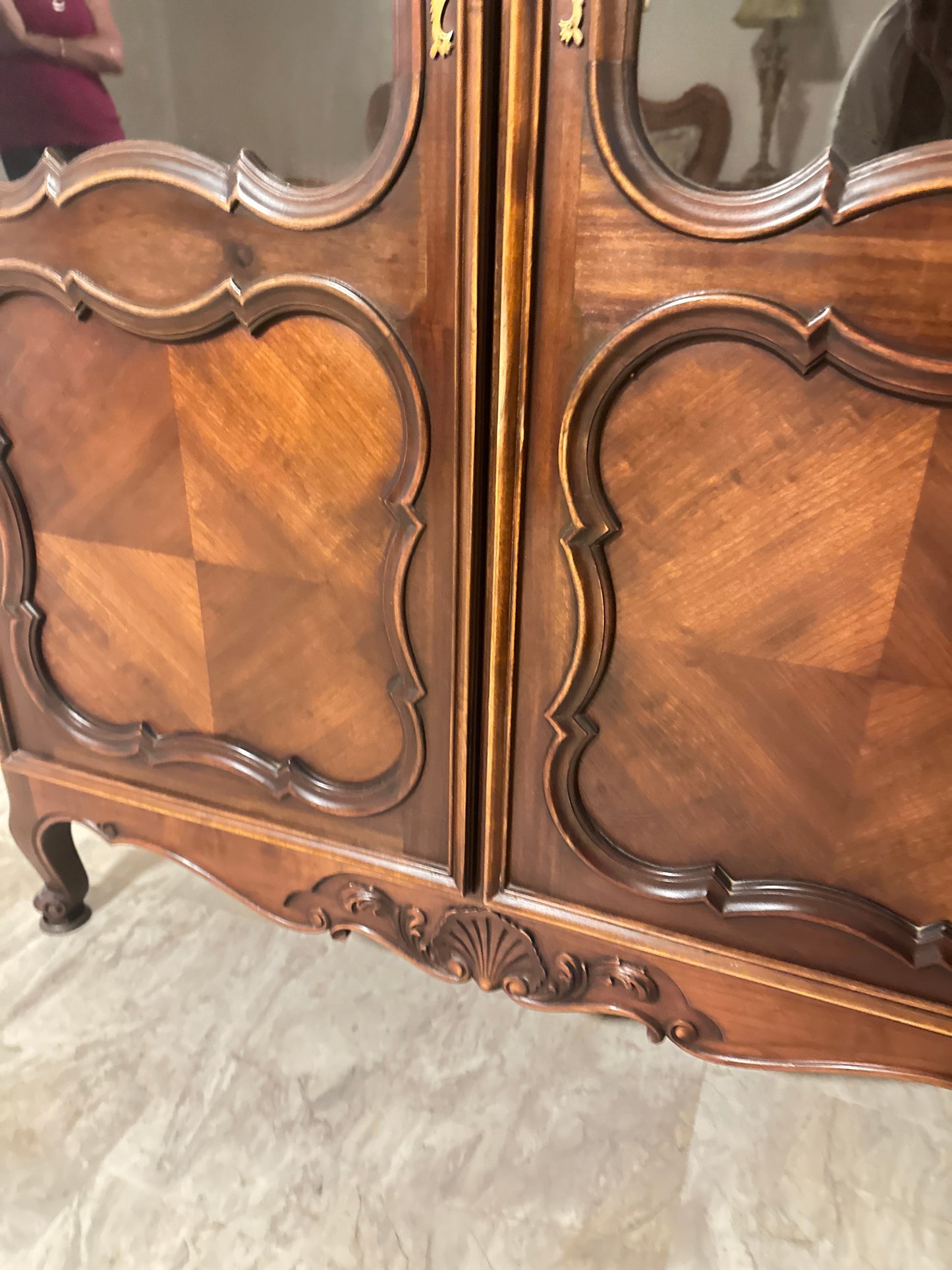 Antique French Louis XV Style Display Cabinet with Glass Doors