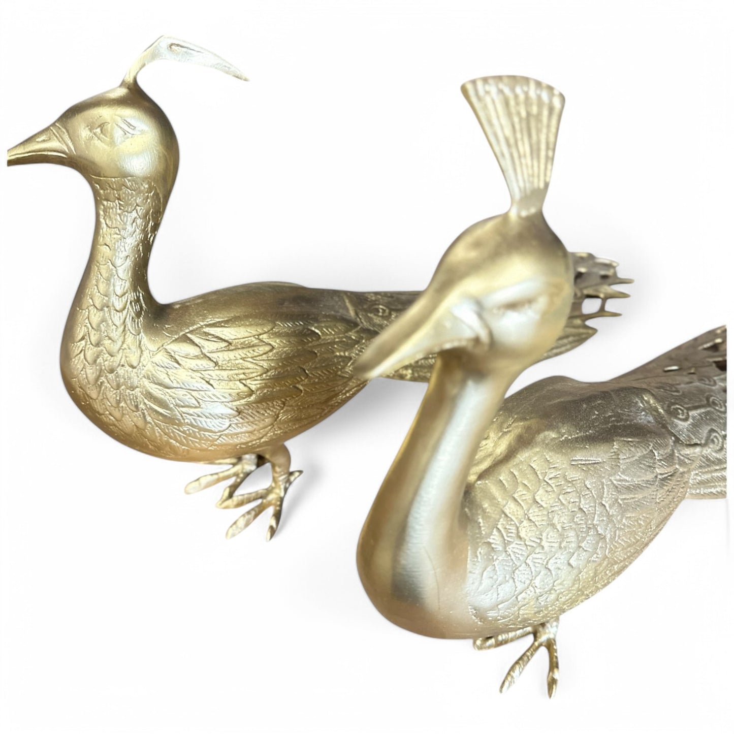 Pair of Metal Gilded Peacock Figurines