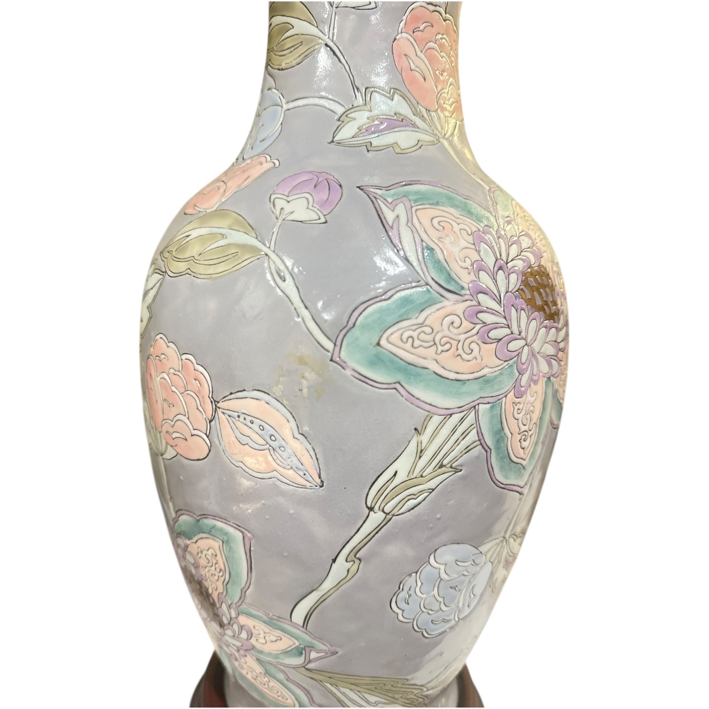 Pair of Ceramic Relief Floral Lamps