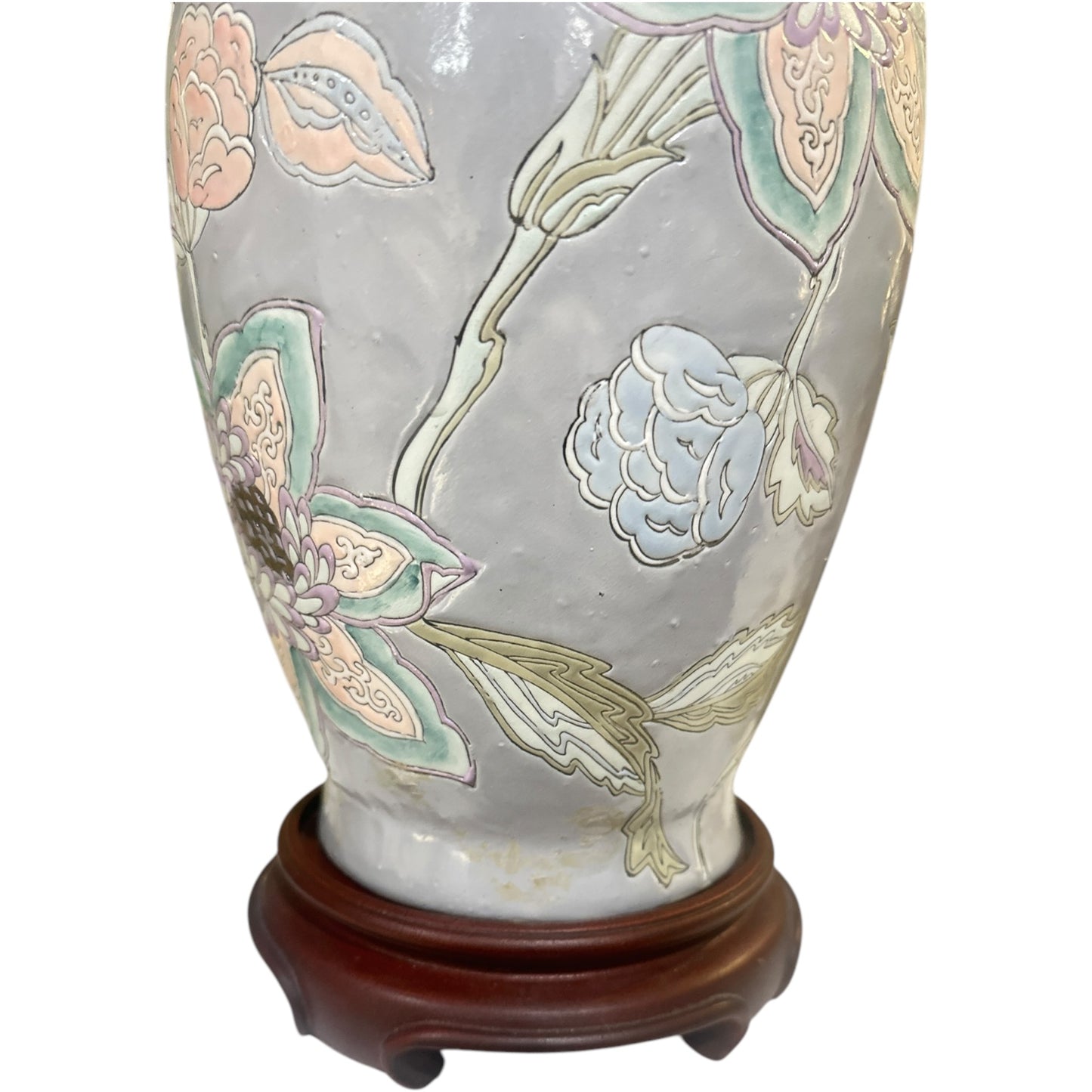 Pair of Ceramic Relief Floral Lamps