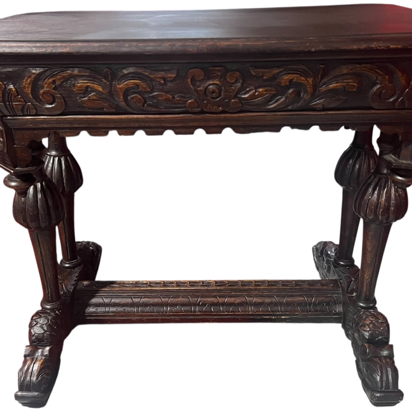 Antique Renaissance Revival “Dolphin” Console Table with Carved Lion Heads