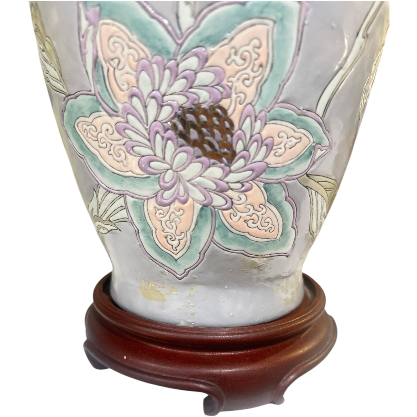 Pair of Ceramic Relief Floral Lamps