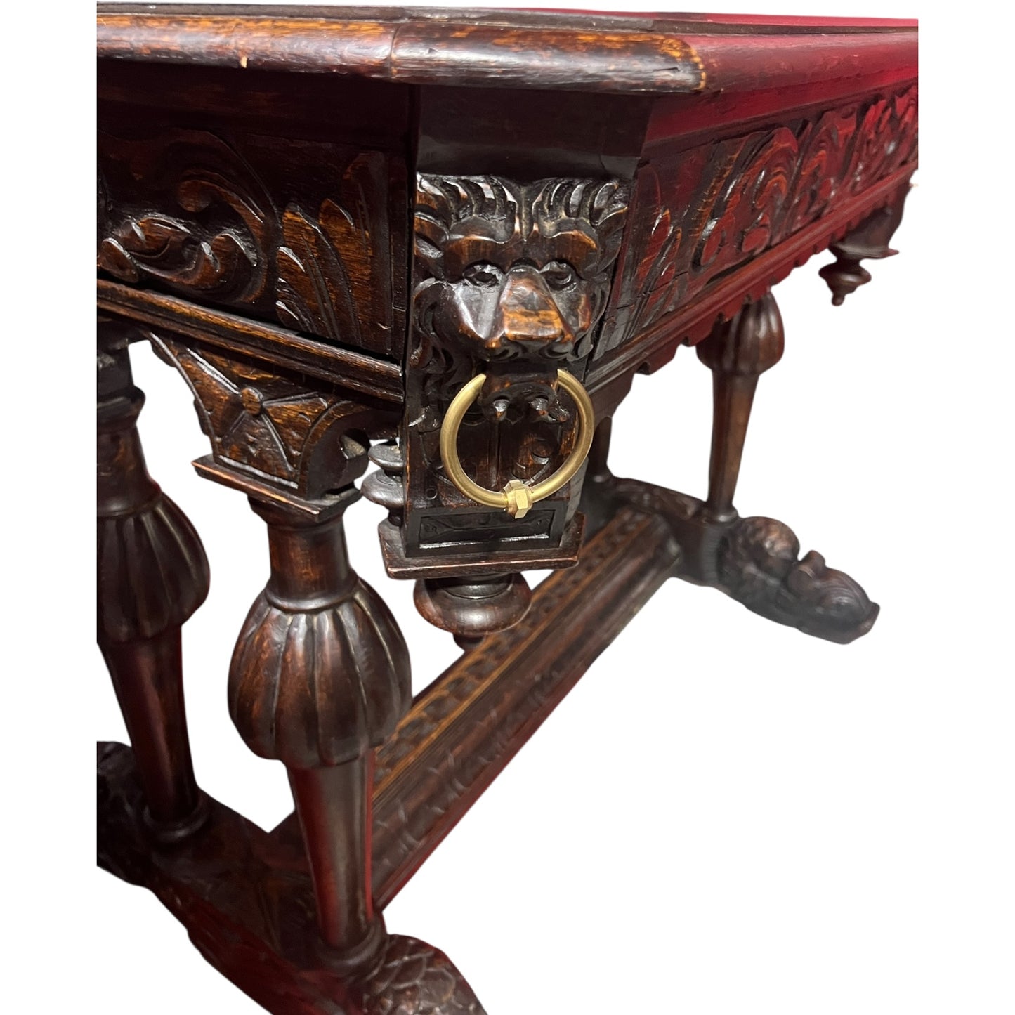 Antique Renaissance Revival “Dolphin” Console Table with Carved Lion Heads