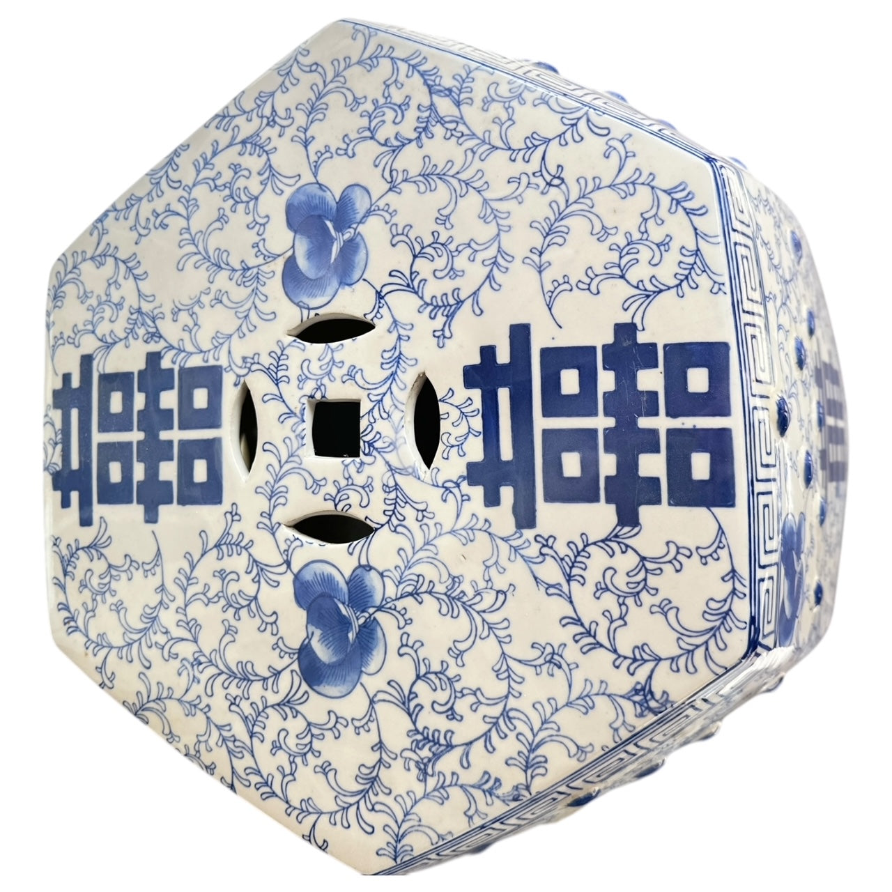 Pair of Blue and White Double Happiness Garden Stools