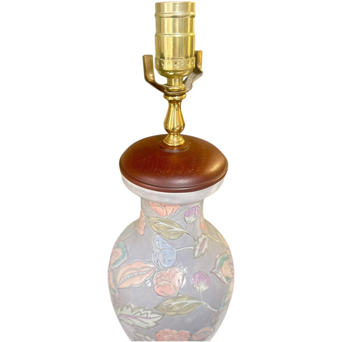 Pair of Ceramic Relief Floral Lamps