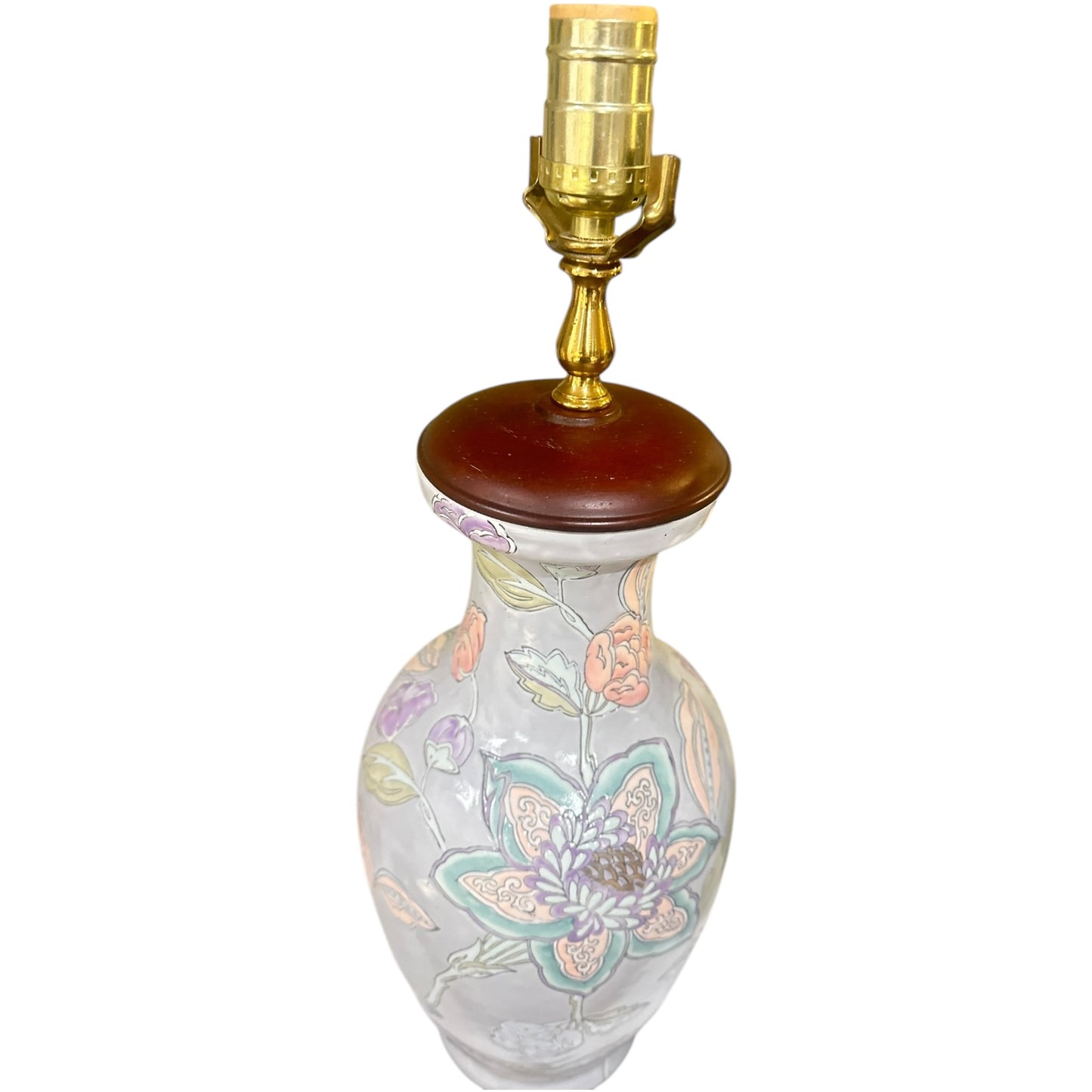 Pair of Ceramic Relief Floral Lamps