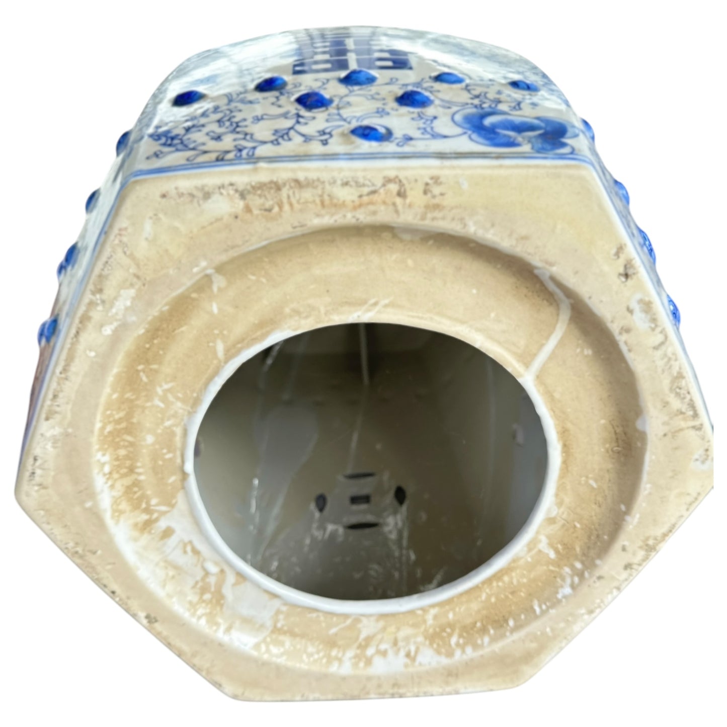Pair of Blue and White Double Happiness Garden Stools