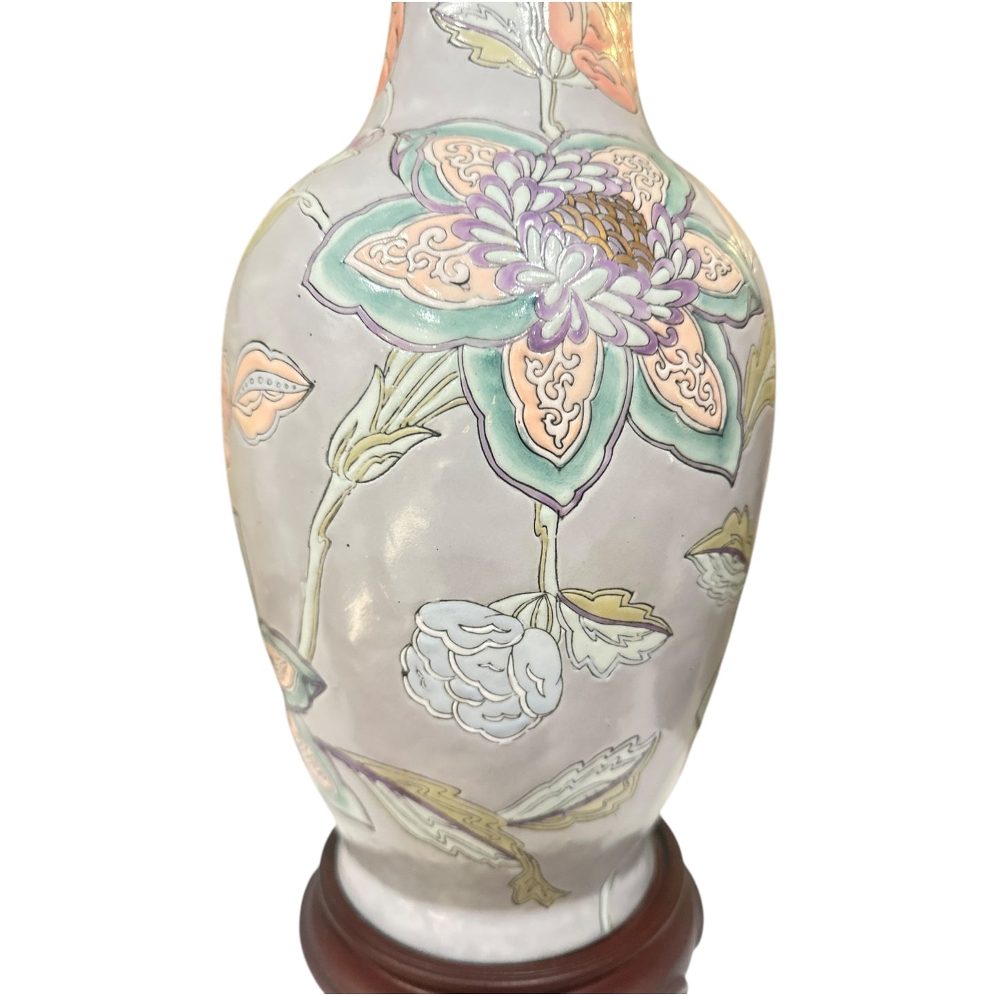 Pair of Ceramic Relief Floral Lamps