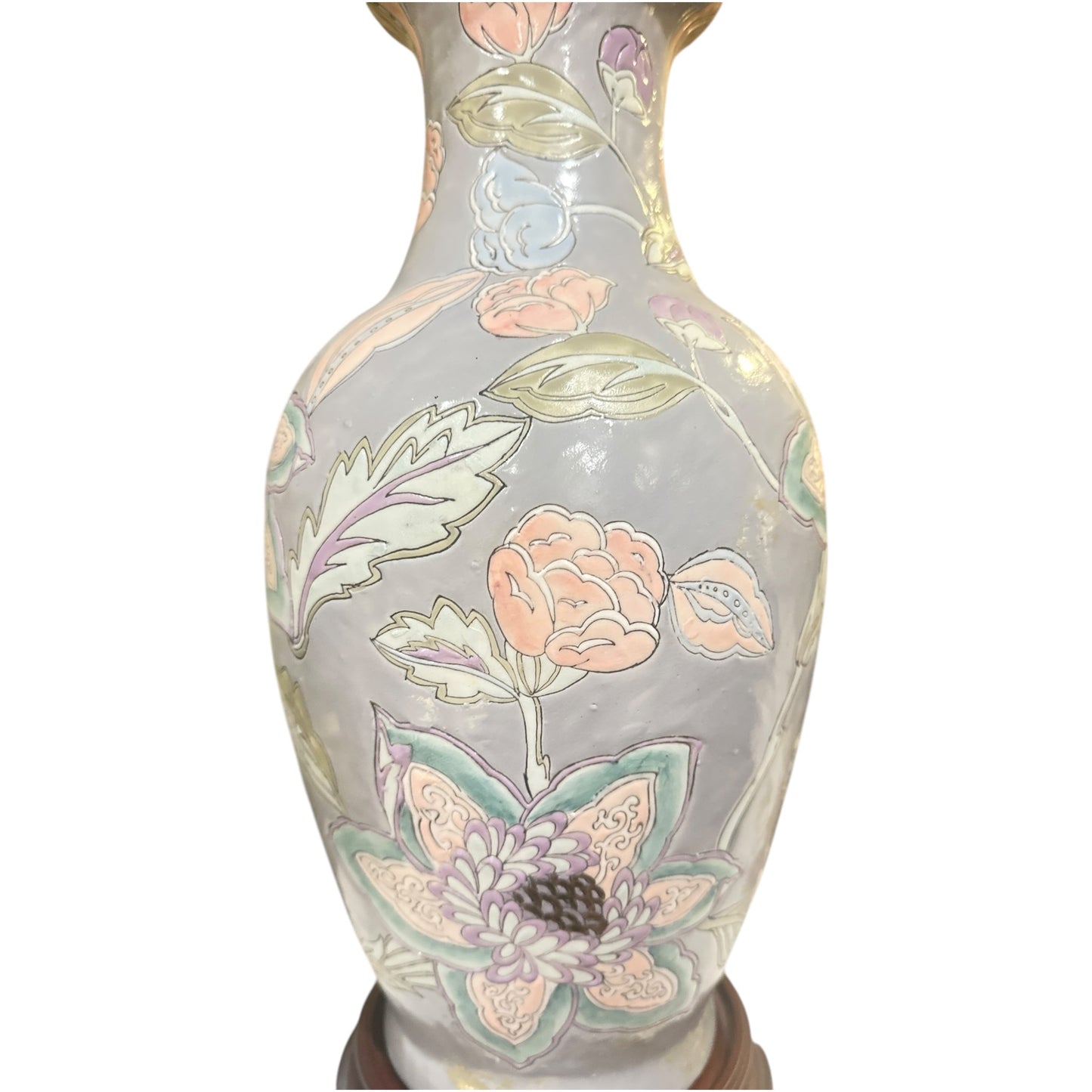 Pair of Ceramic Relief Floral Lamps