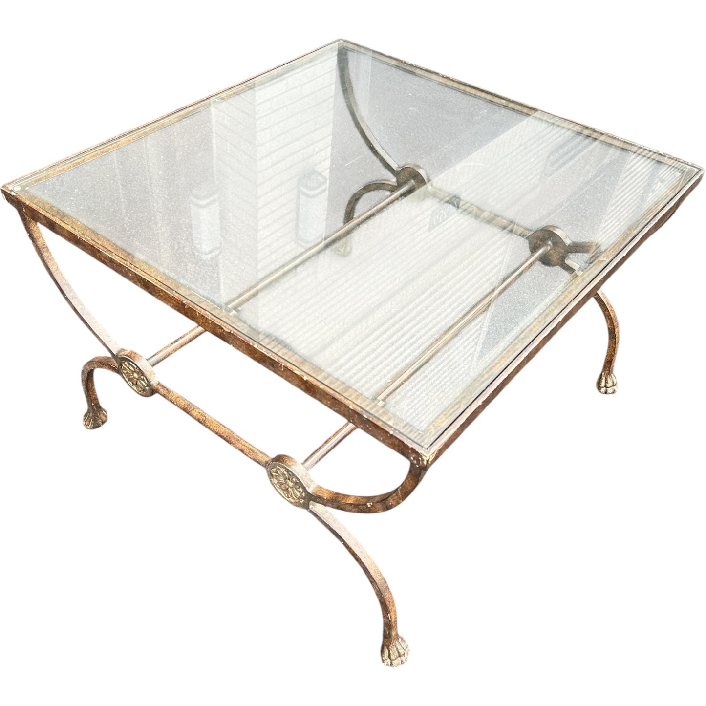 Antique Gilded Iron & Glass Coffee Table