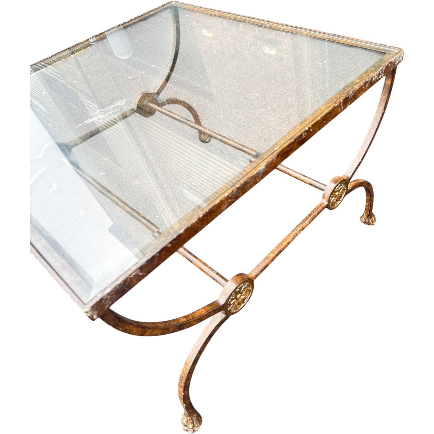 Antique Gilded Iron & Glass Coffee Table