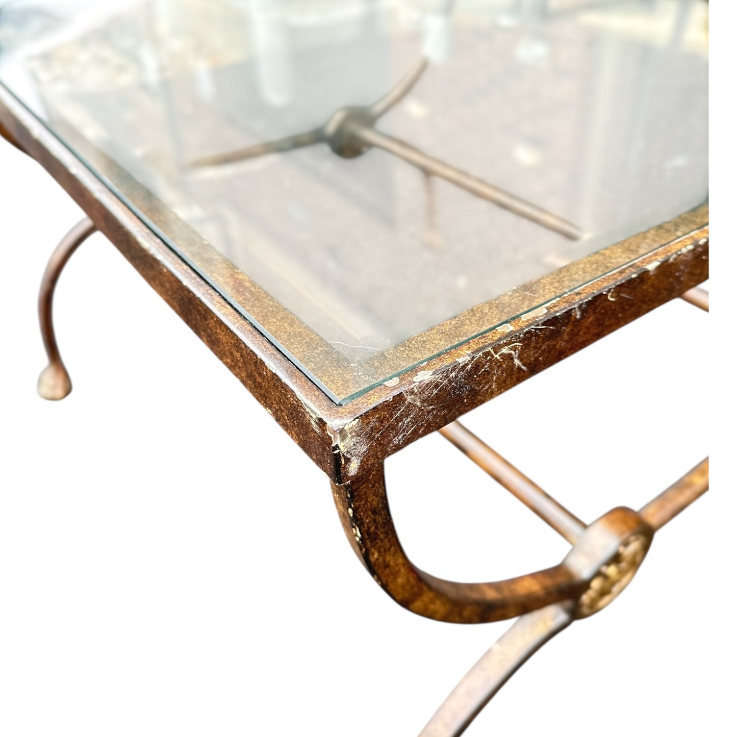 Antique Gilded Iron & Glass Coffee Table