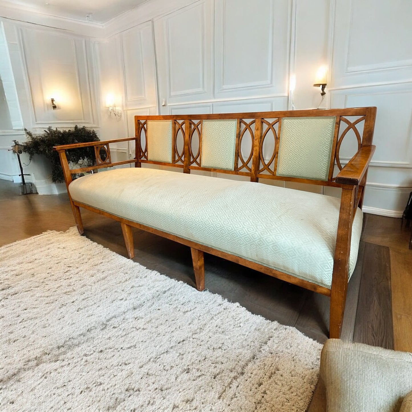 Beidermeier Settee Bench with Upholstered Seat