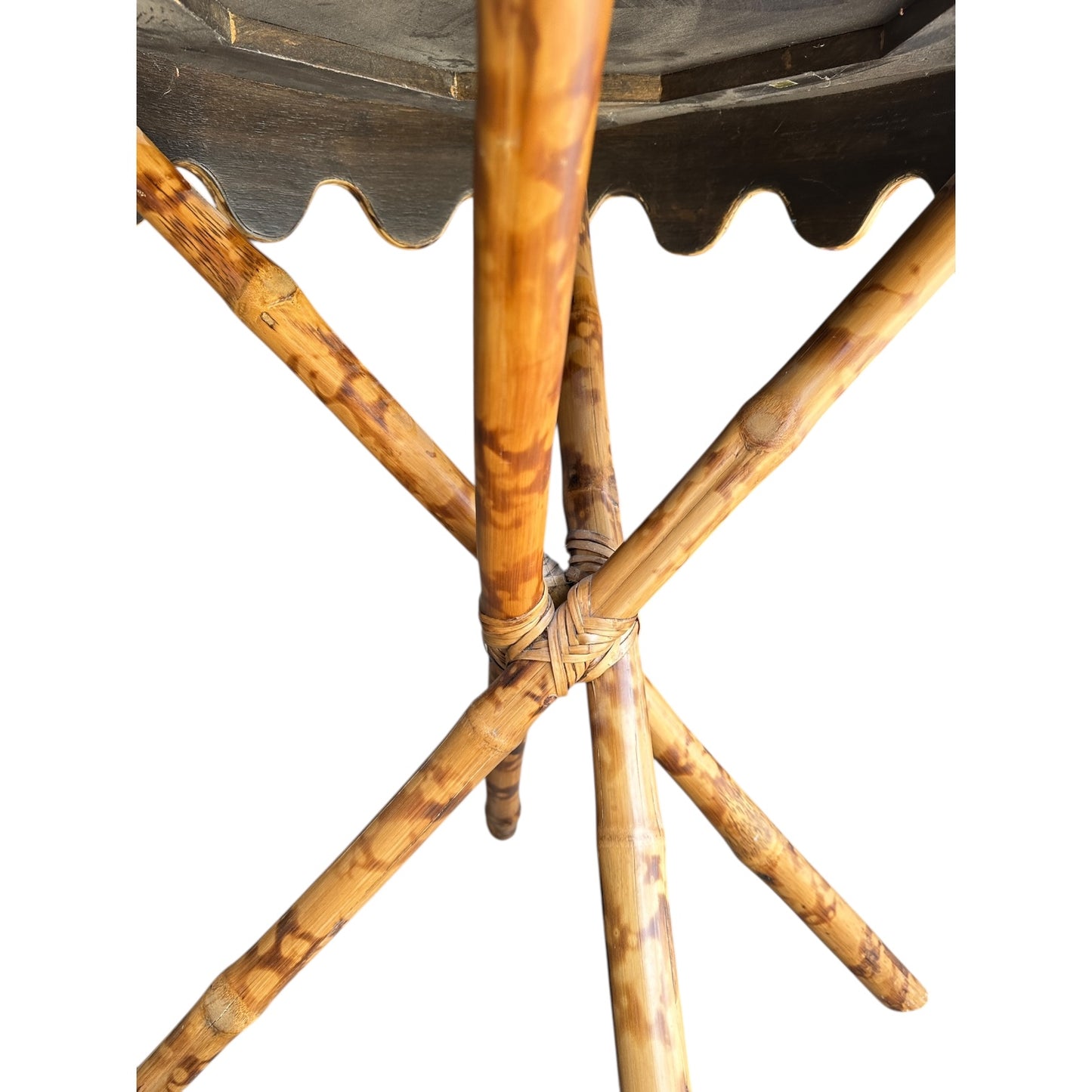 Vintage Bamboo Scalloped Skirt Table with Glass Top