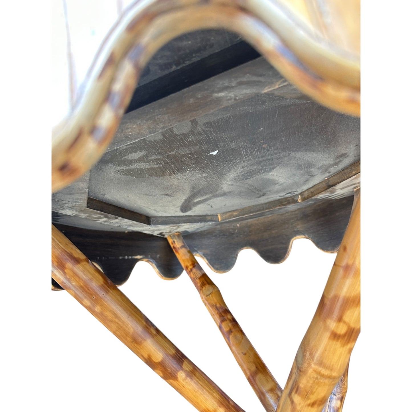 Vintage Bamboo Scalloped Skirt Table with Glass Top