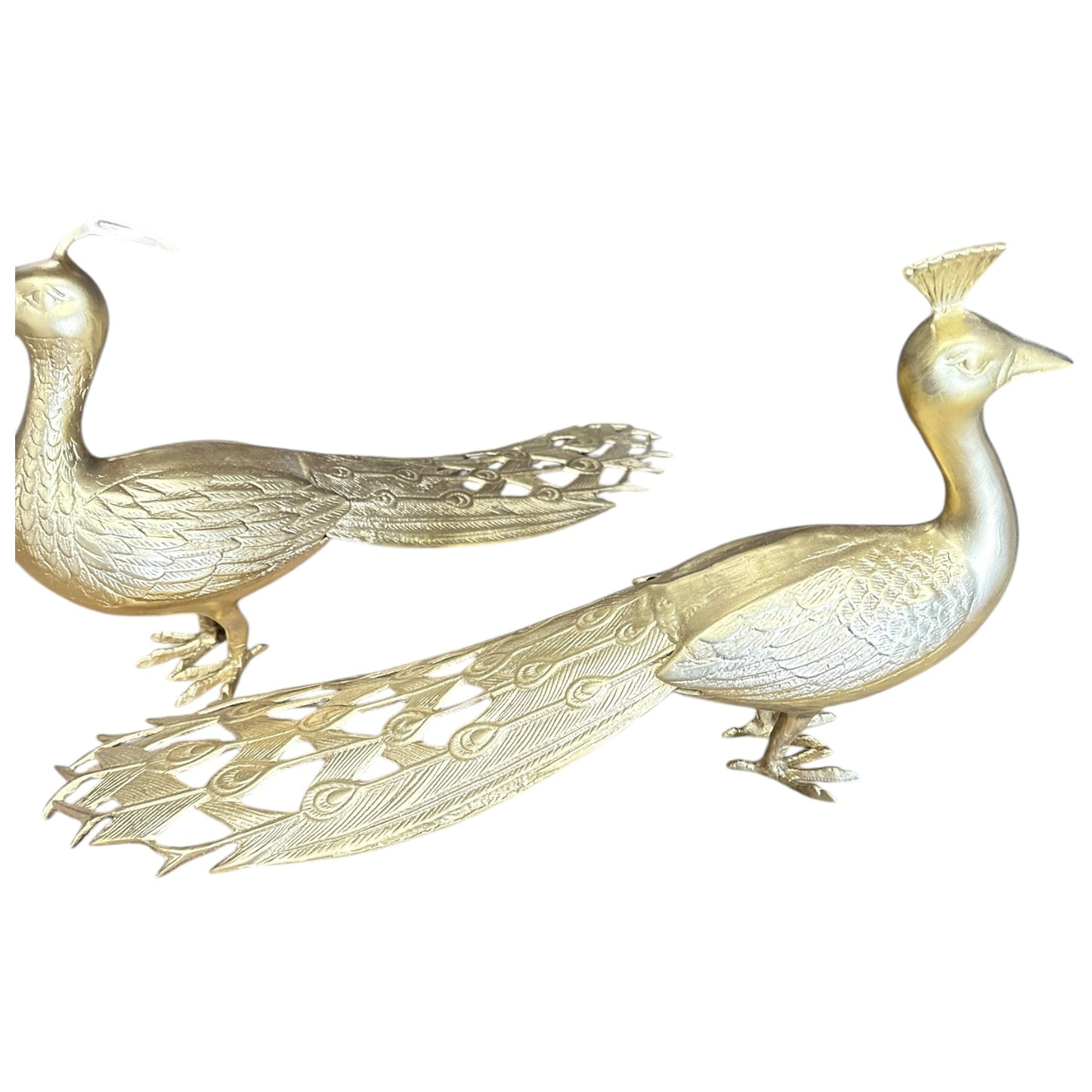 Pair of Metal Gilded Peacock Figurines