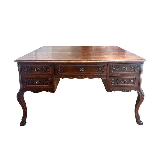 Antique French Louis XV Style Carved Oak Writing Desk