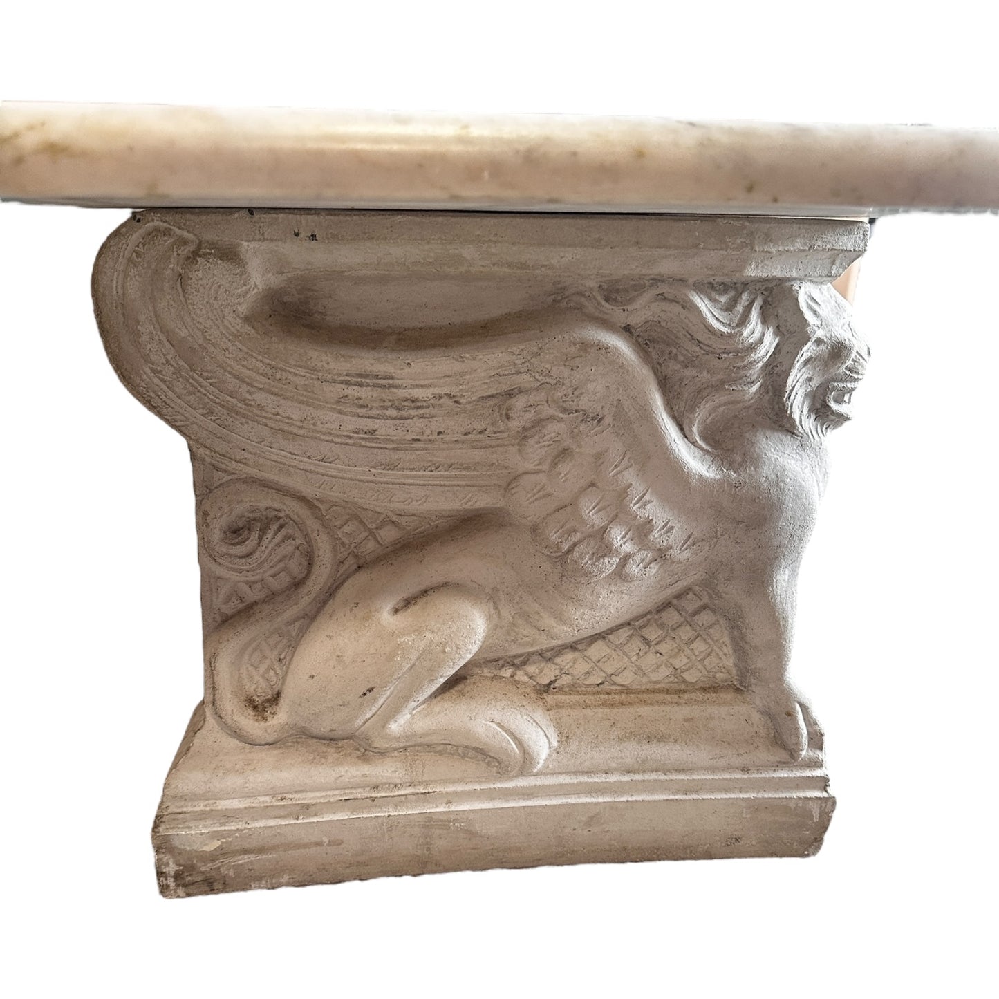 Antique Italian Carrara Marble Bench With Carved Stone Winged Lion Bases