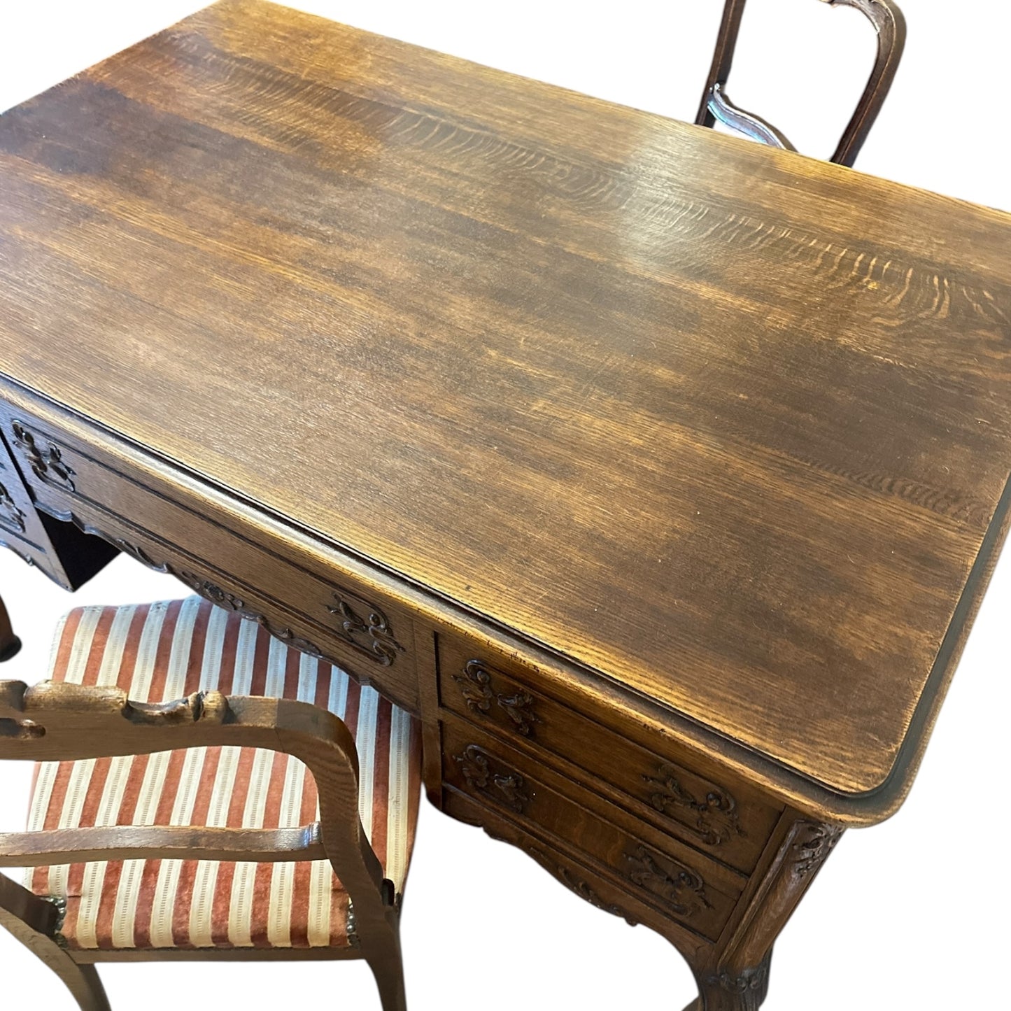 Antique French Louis XV Style Carved Oak Writing Desk