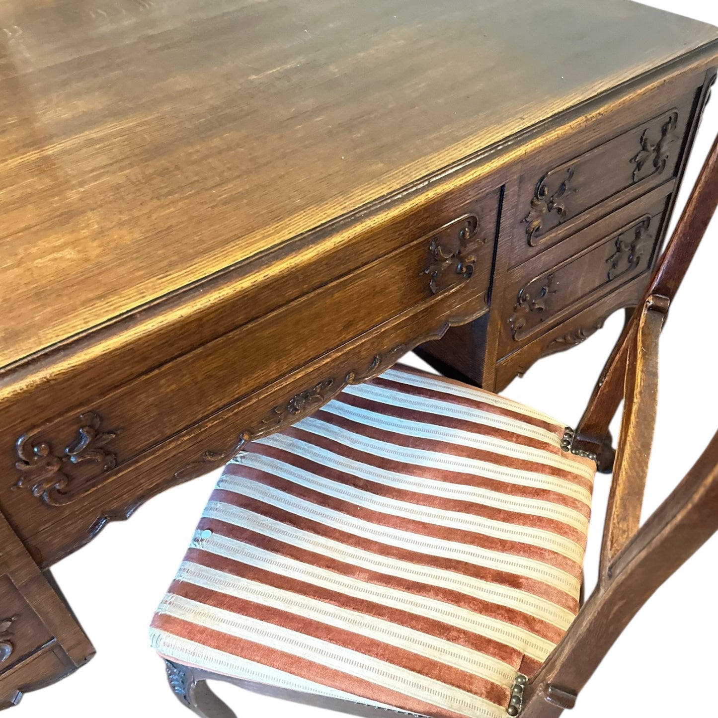 Antique French Louis XV Style Carved Oak Writing Desk