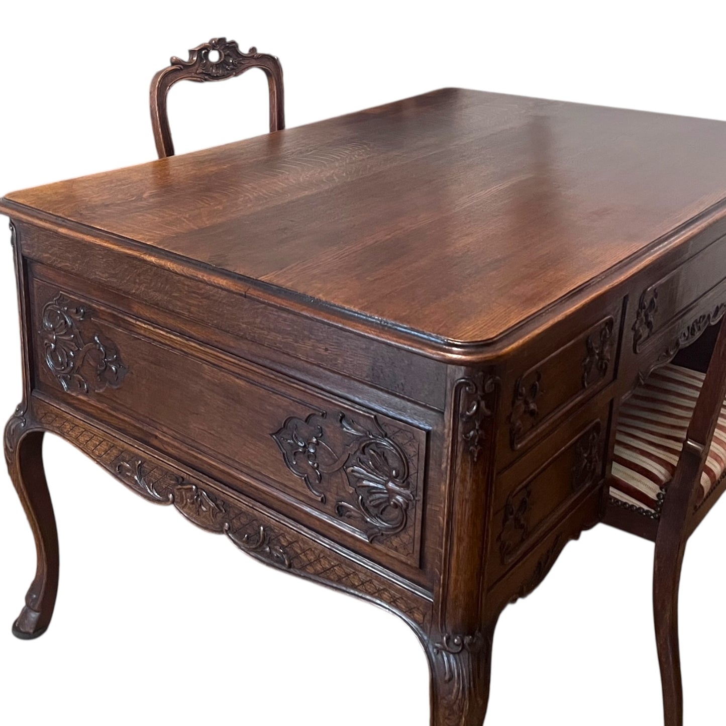 Antique French Louis XV Style Carved Oak Writing Desk