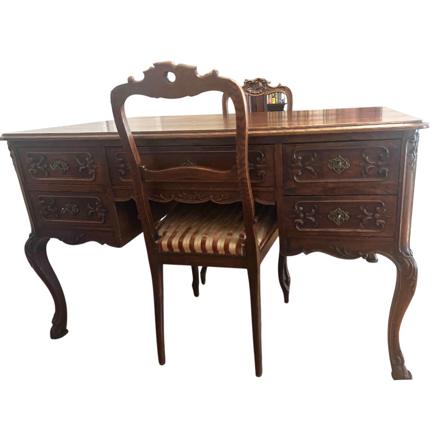 Antique French Louis XV Style Carved Oak Writing Desk
