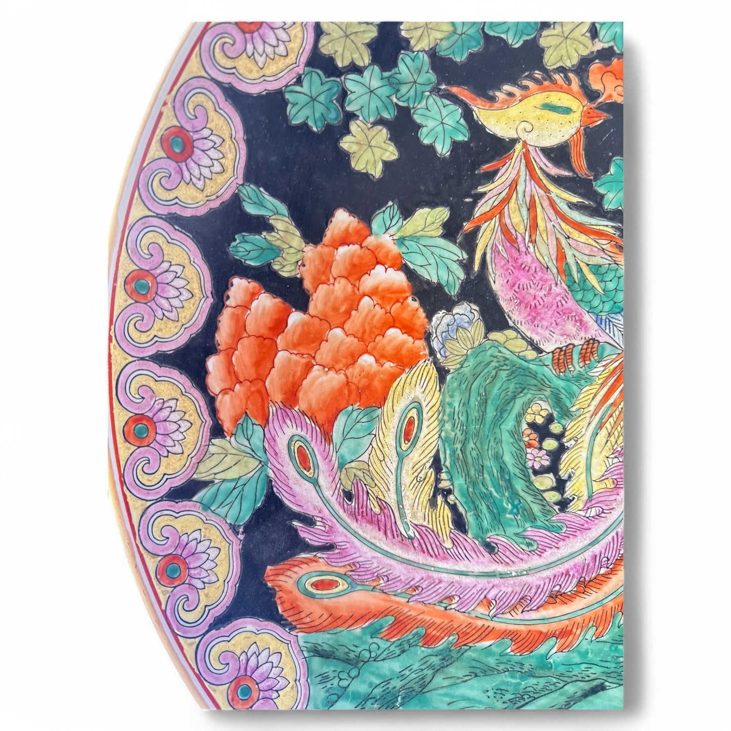 Chinoiserie Hand-Painted Phoenix Plate w/ Stand