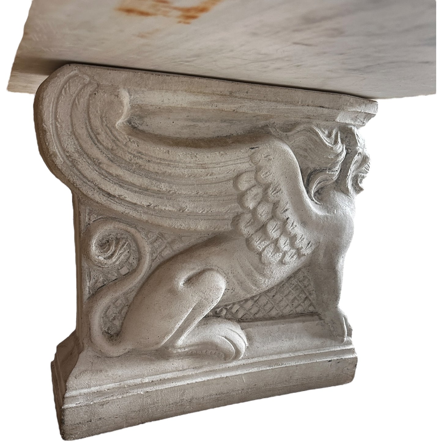 Antique Italian Carrara Marble Bench With Carved Stone Winged Lion Bases