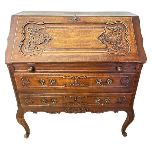 Antique French Provincial Oak Drop-Front Secretary Desk