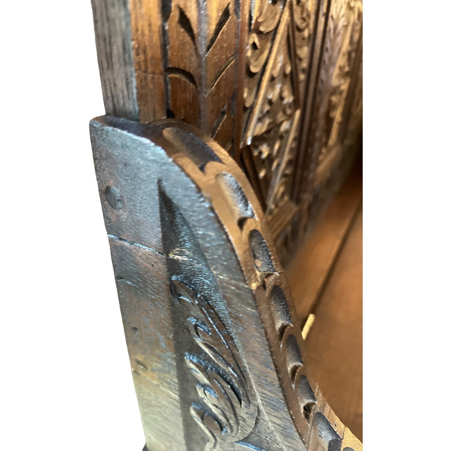 Antique Hand-Carved Oak Hall Bench with Storage – English Gothic Revival